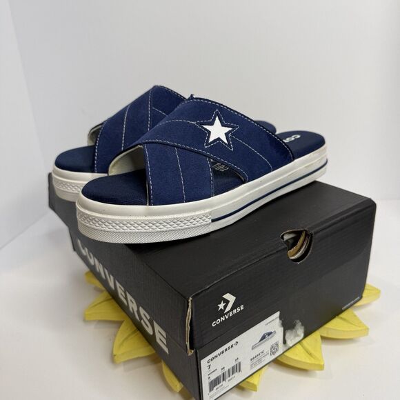 Converse One Star Blue White Leather Sandal Slides Womens Size 7 - Picture 1 of 7